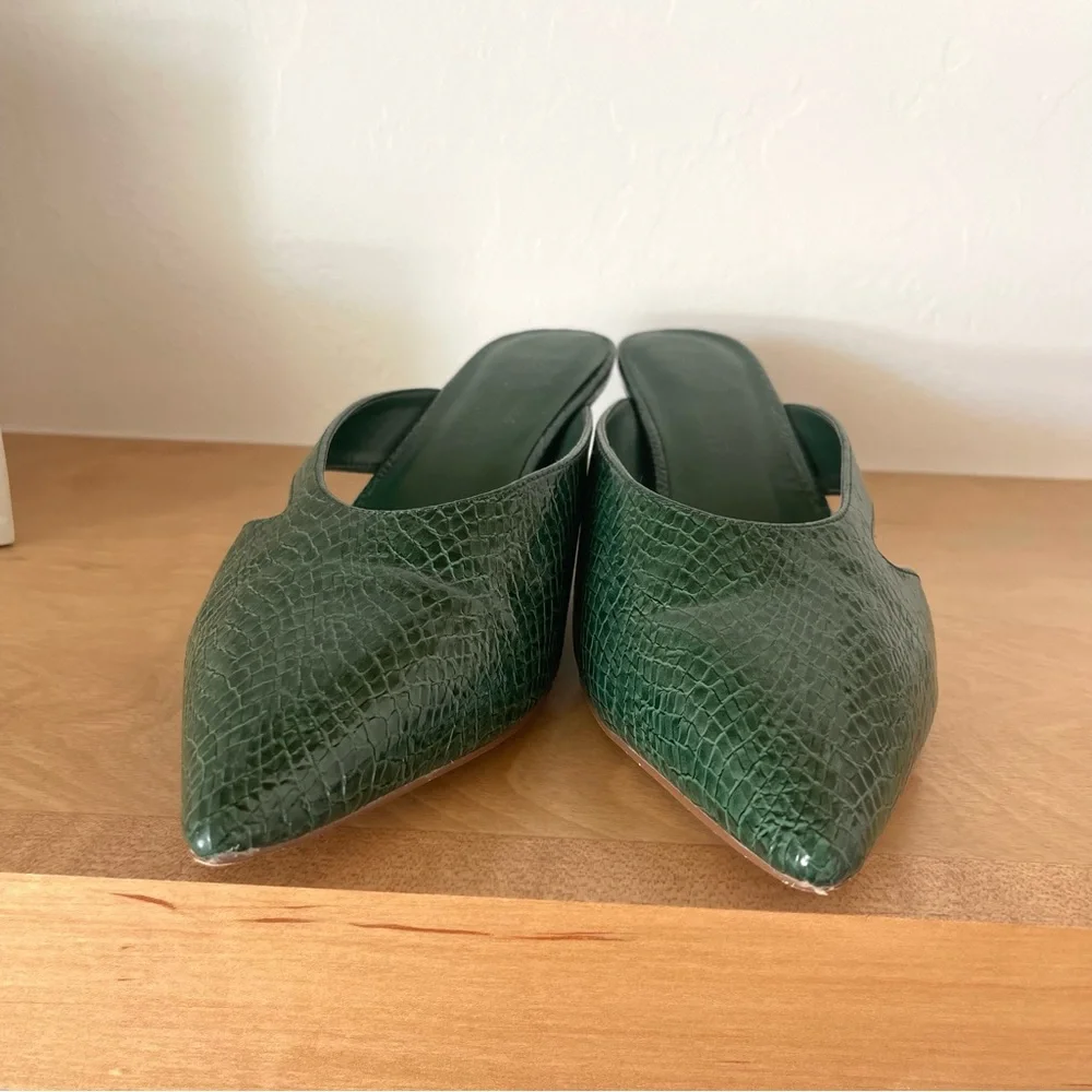 Anthropologie Matisse Cut Out Mule Green Faux Snakeskin Kitten Heels Shoes 10 - Picture 5 of 8